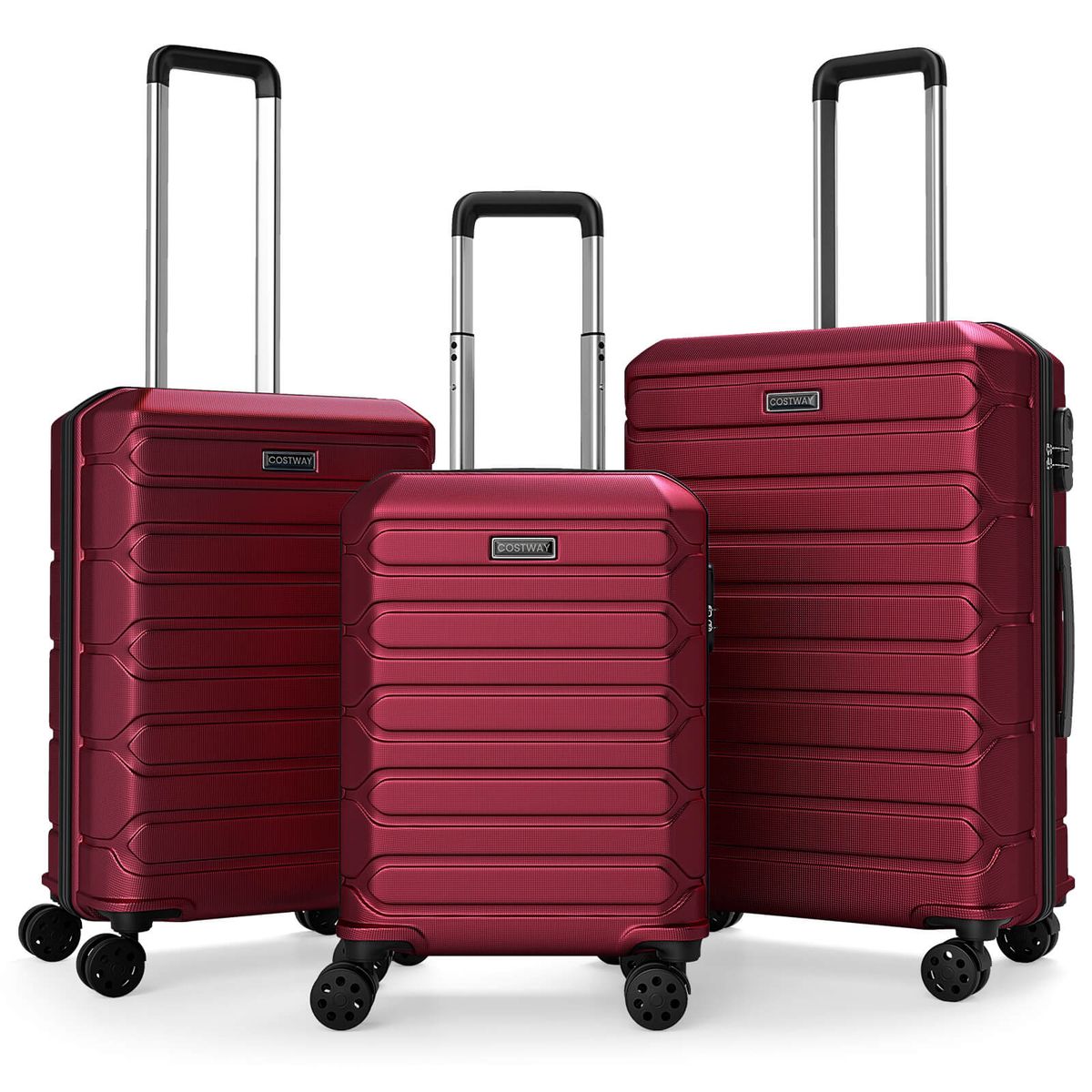 3-Piece Hardside Luggage Set with 8-Spinner Wheels and 3-Digit Lock - Red