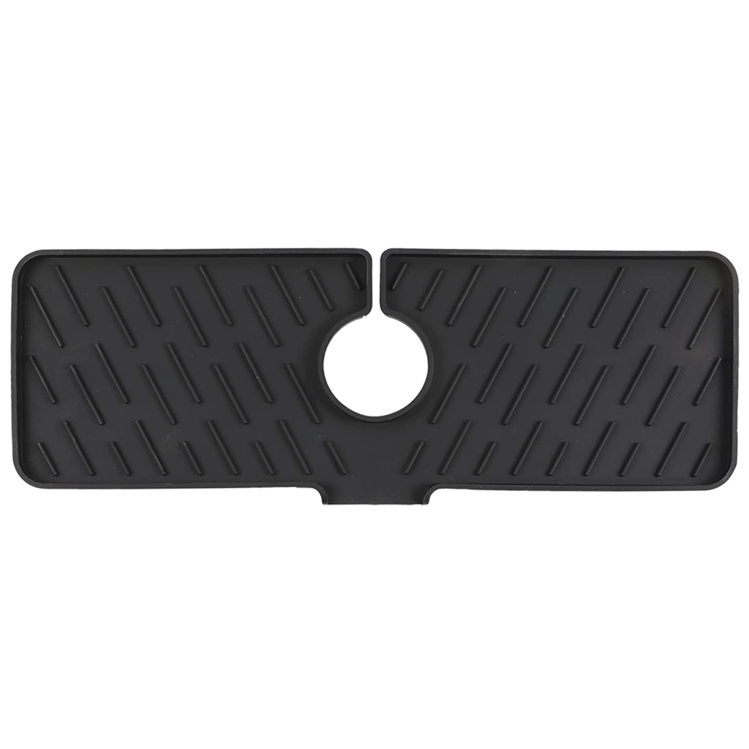 NewHome Silicone Faucet Mat Sink Splash Guard and Drying Pad with Drainage Black