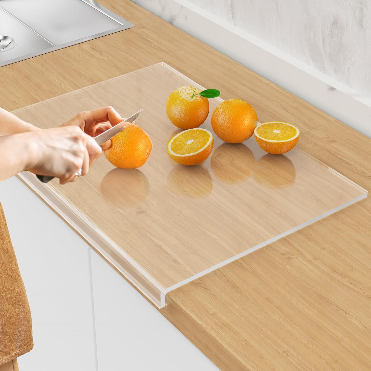 Acrylic Cutting Board with Counter Lip - White-250 x 200mm