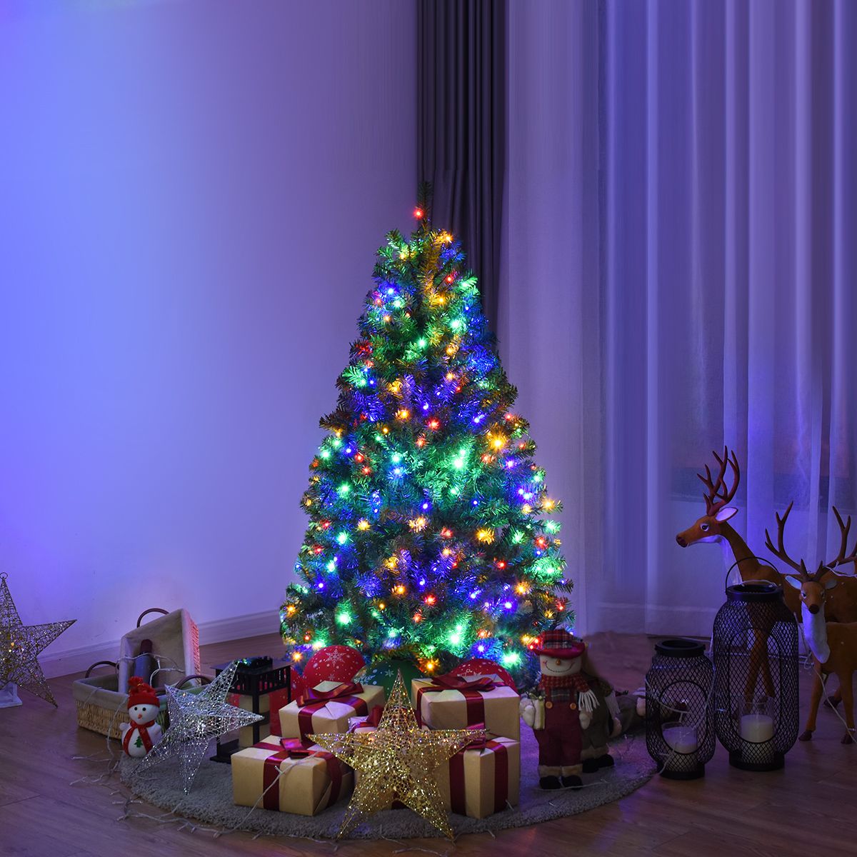Pre-Lit Artificial Christmas Tree with LED Lights - Costway 5Ft Pre-Lit Artificial