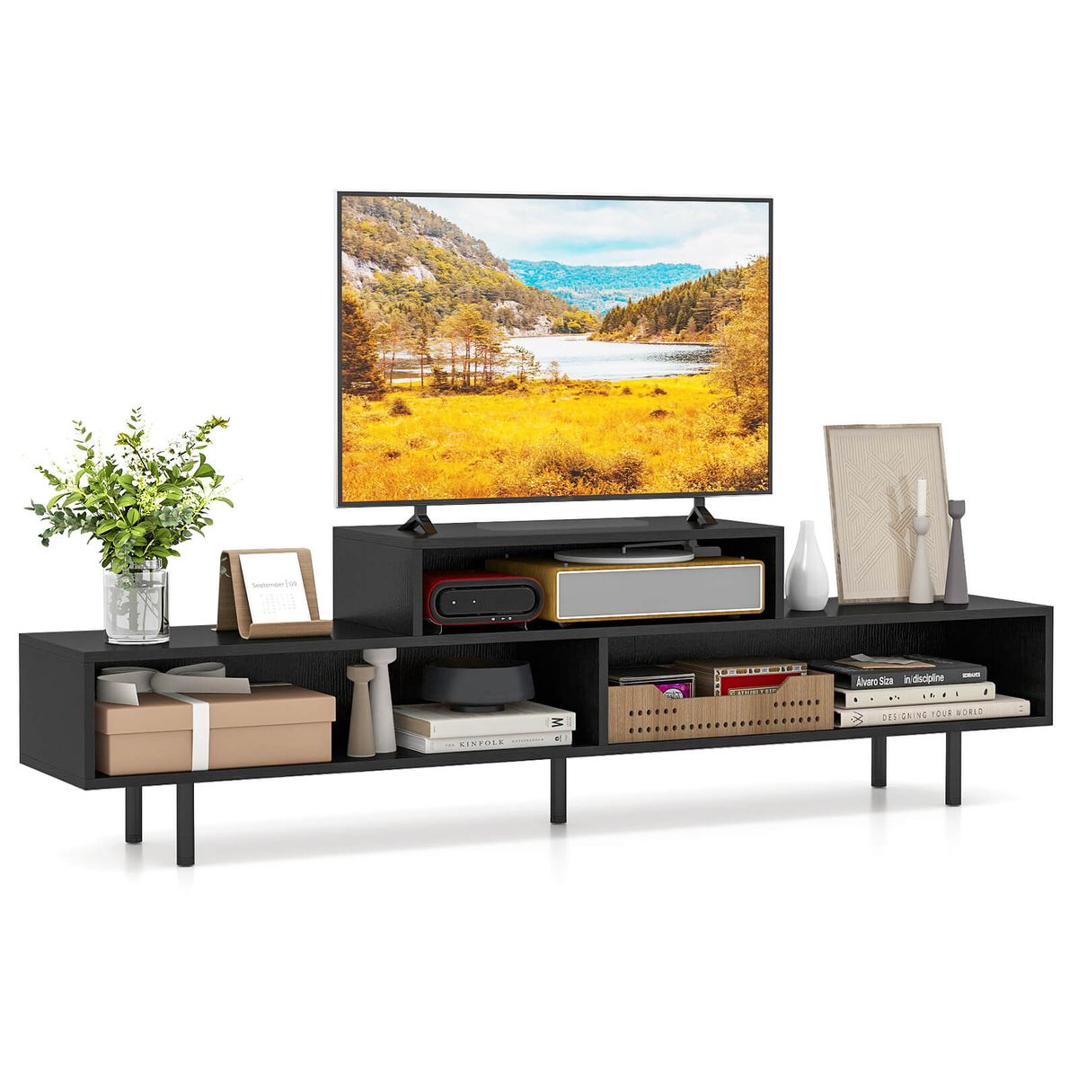 Cubby TV Stand with Open Storage for TVs up to 70" - Black