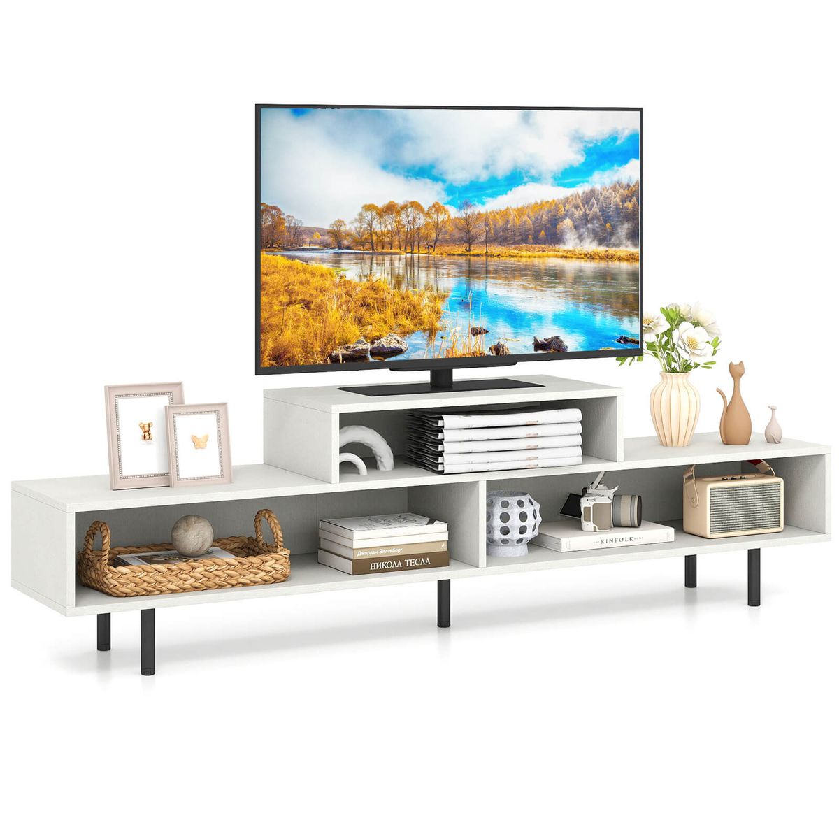 Cubby TV Stand with Open Storage for TVs up to 70" - White