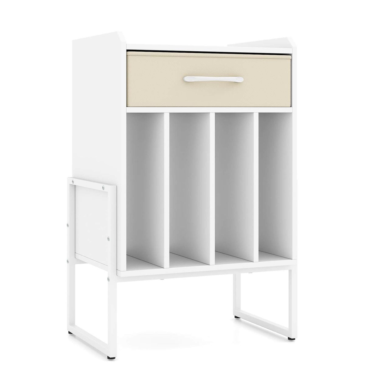 Record Player Turntable Stand with 4 Vinyl Compartments - White