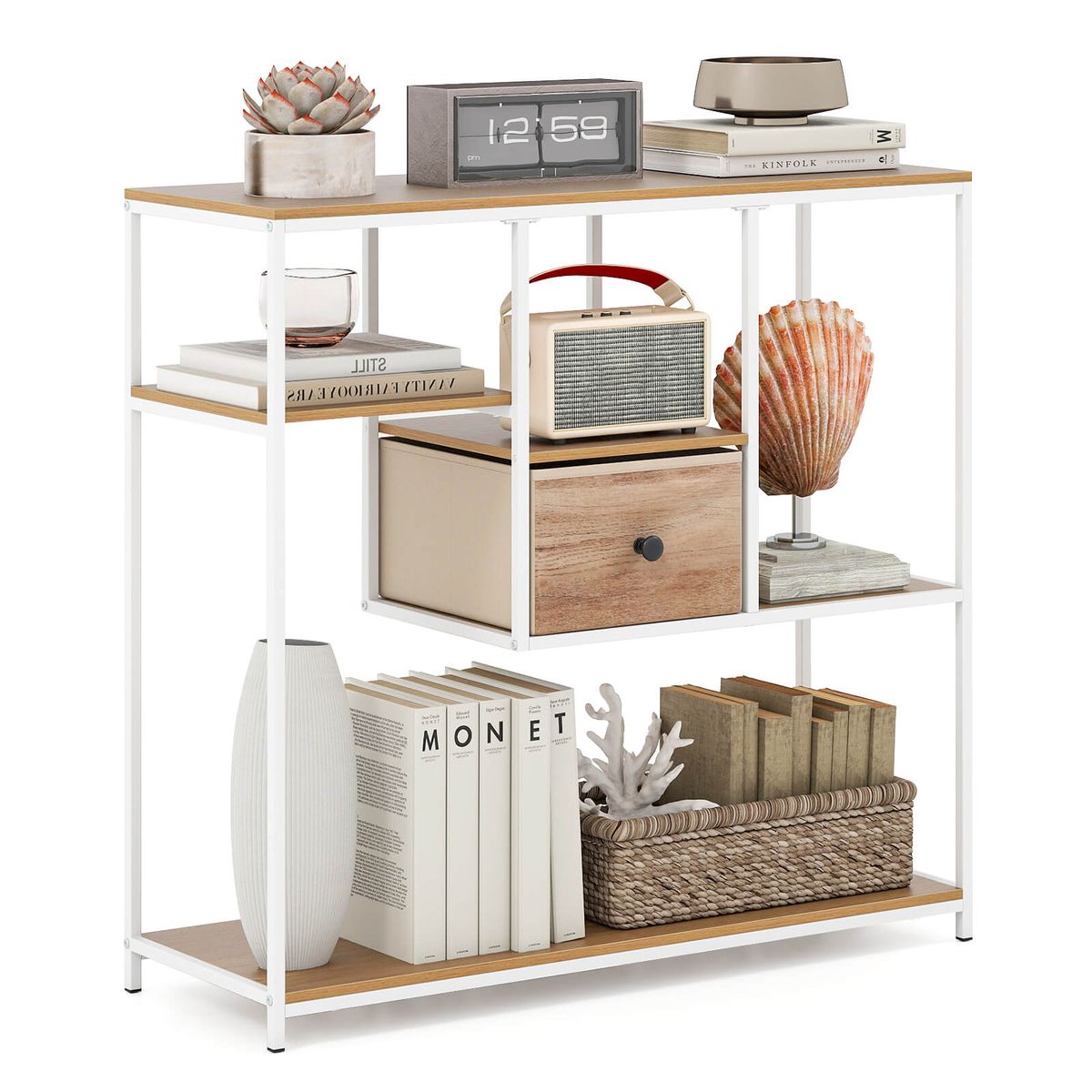 40" Console Table with Drawer and 4-Tier Shelf - White