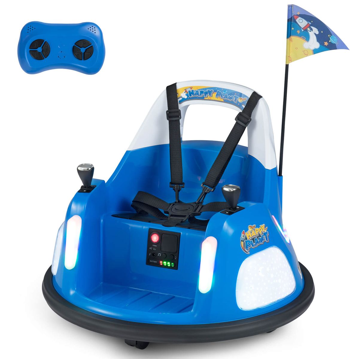 12V Kids Bumper Car with 5 Light Modes and Remote Control - Navy