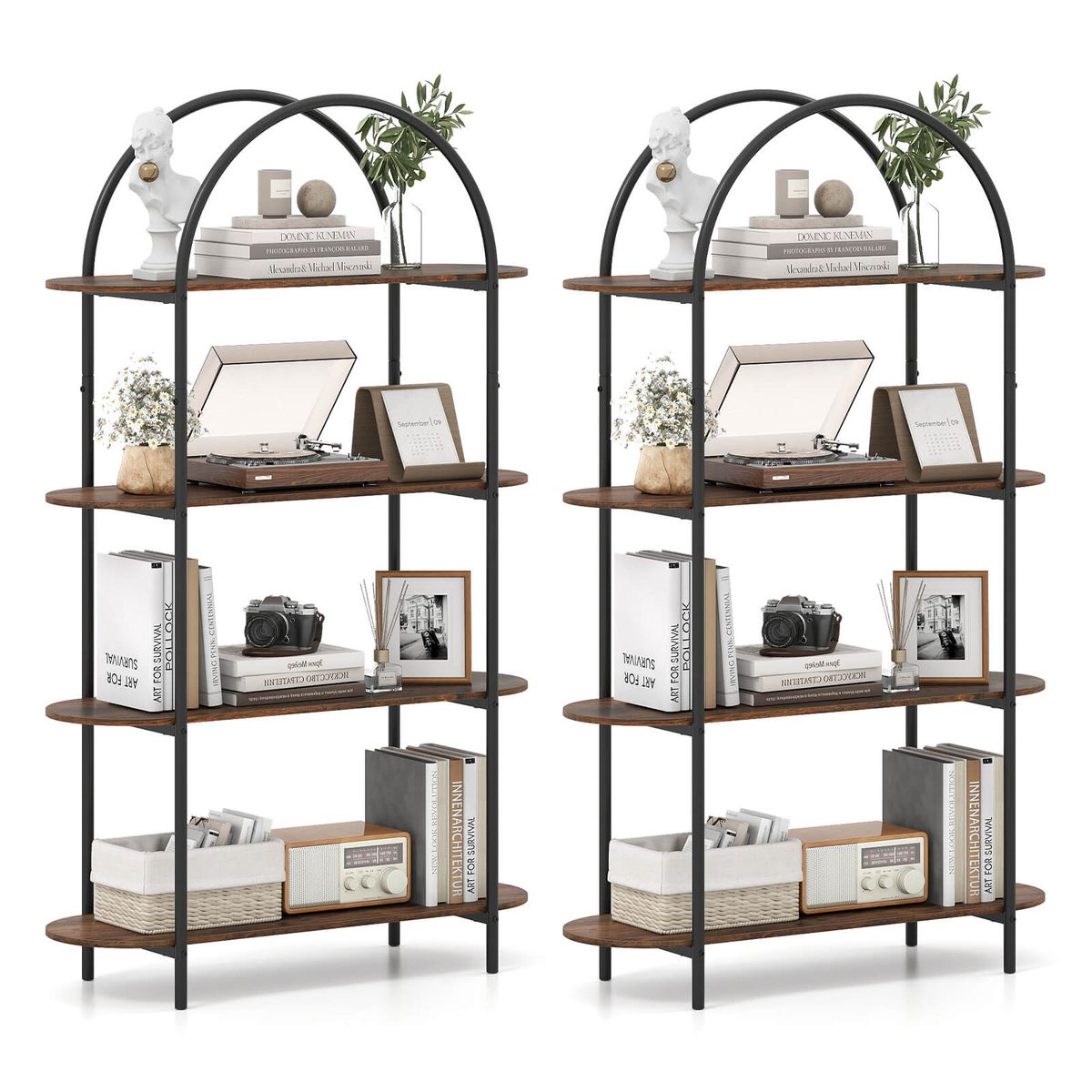 4-Tier Arched Bookshelf - Black-2-Piece