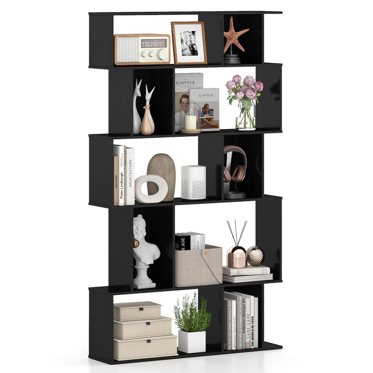Photos - Wall Shelf Costway 5-Tier Geometric Bookshelf with Open Shelves - Black-2-Piece HCST11919 