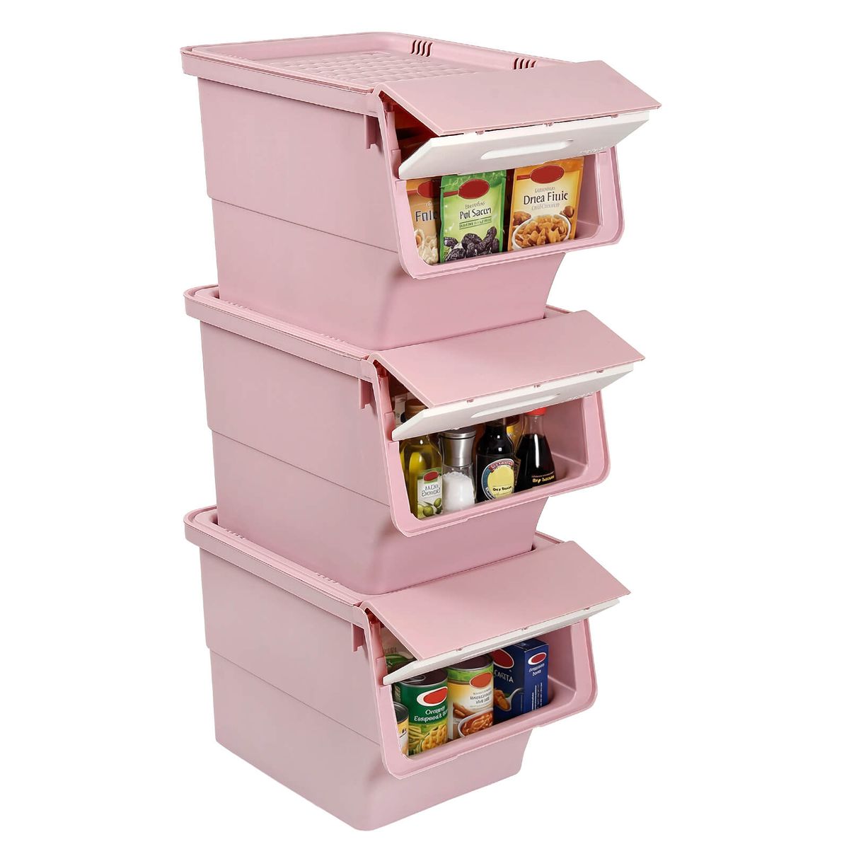 Storage Bins (3 Piece Set) - White + Pink