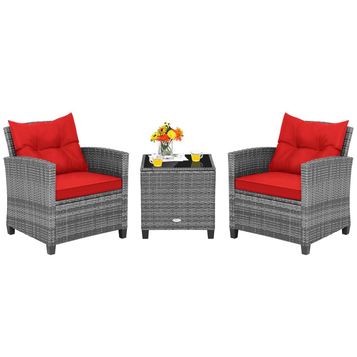 Patio Rattan Furniture Bistro Set (3 Pieces) - Red