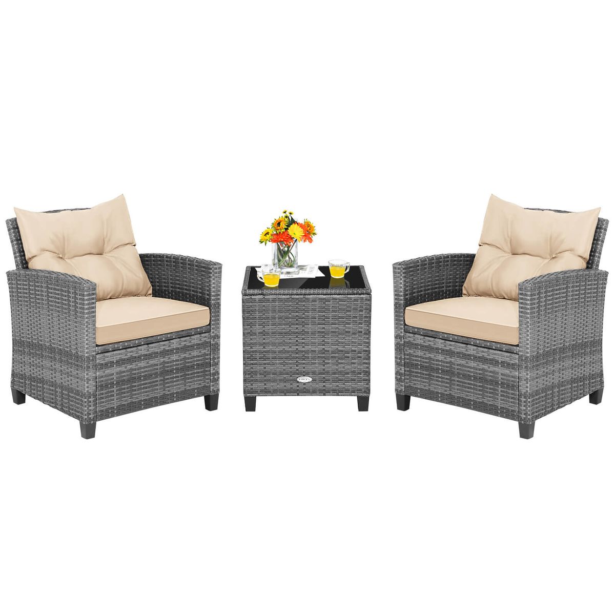 Patio Rattan Furniture Bistro Set (3 Pieces) - Beige