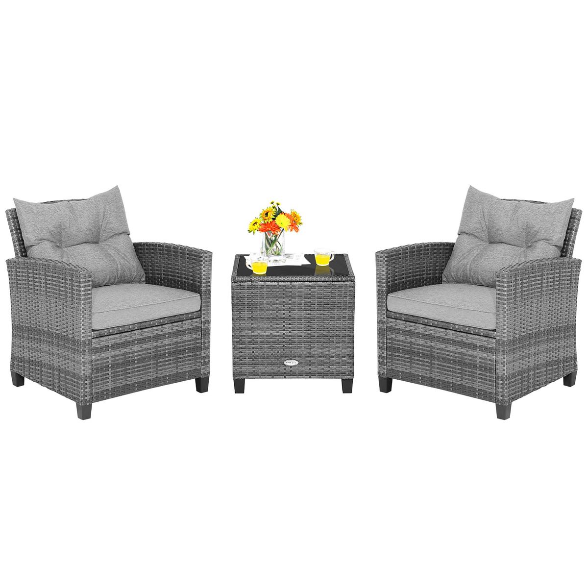 Photos - Garden Furniture Costway Patio Rattan Furniture Bistro Set  - Grey HW70267GR (3 Pieces)