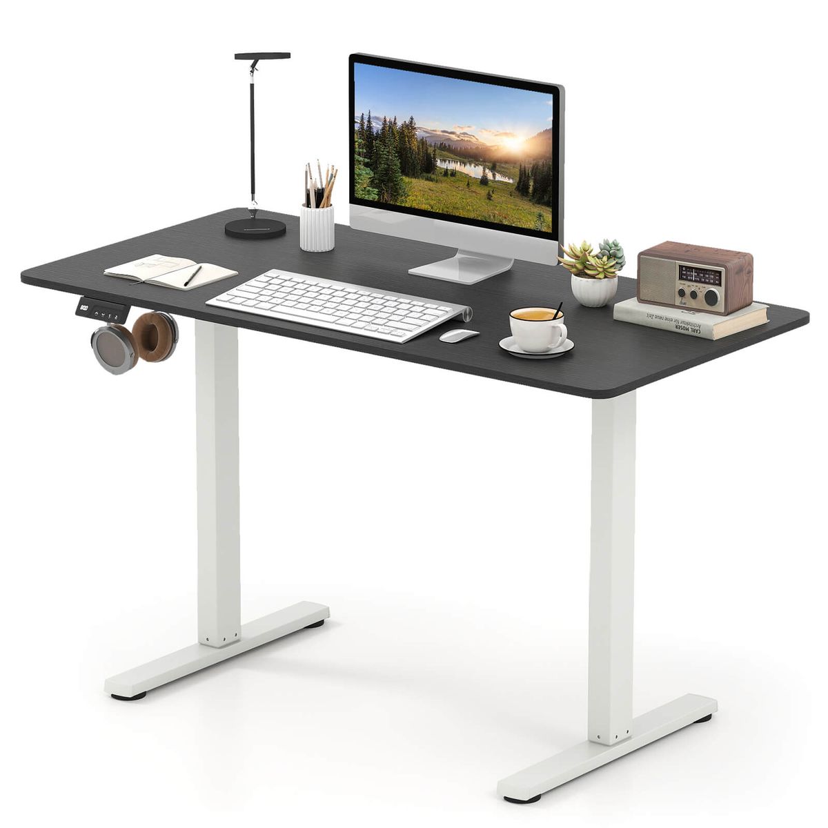 48” x 24” Electric Standing Desk with LED Display and 2 Memory Presets - Black+White-image-SKU18561625
