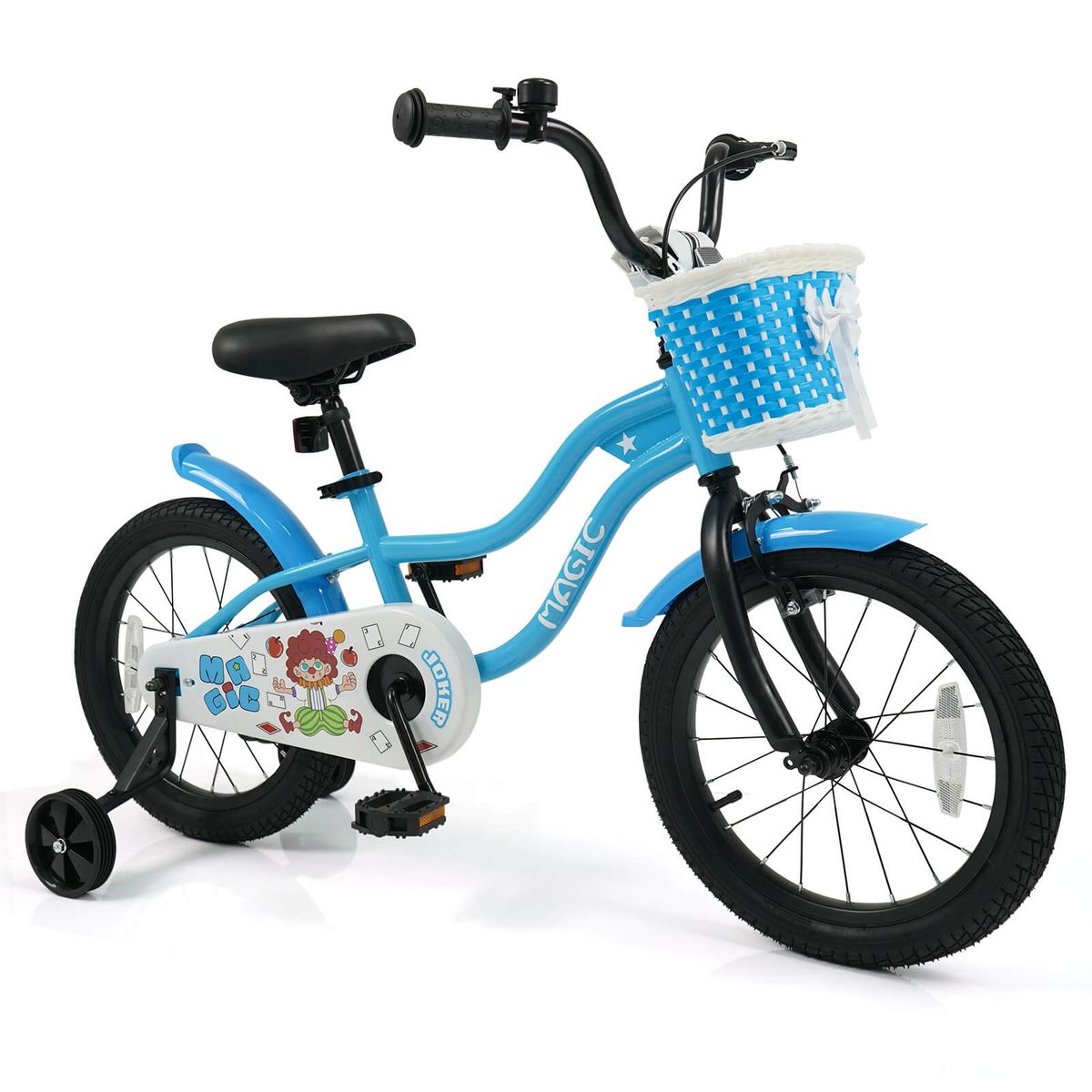 Children's Bike with Training Wheels and Adjustable Saddle - Navy-16”