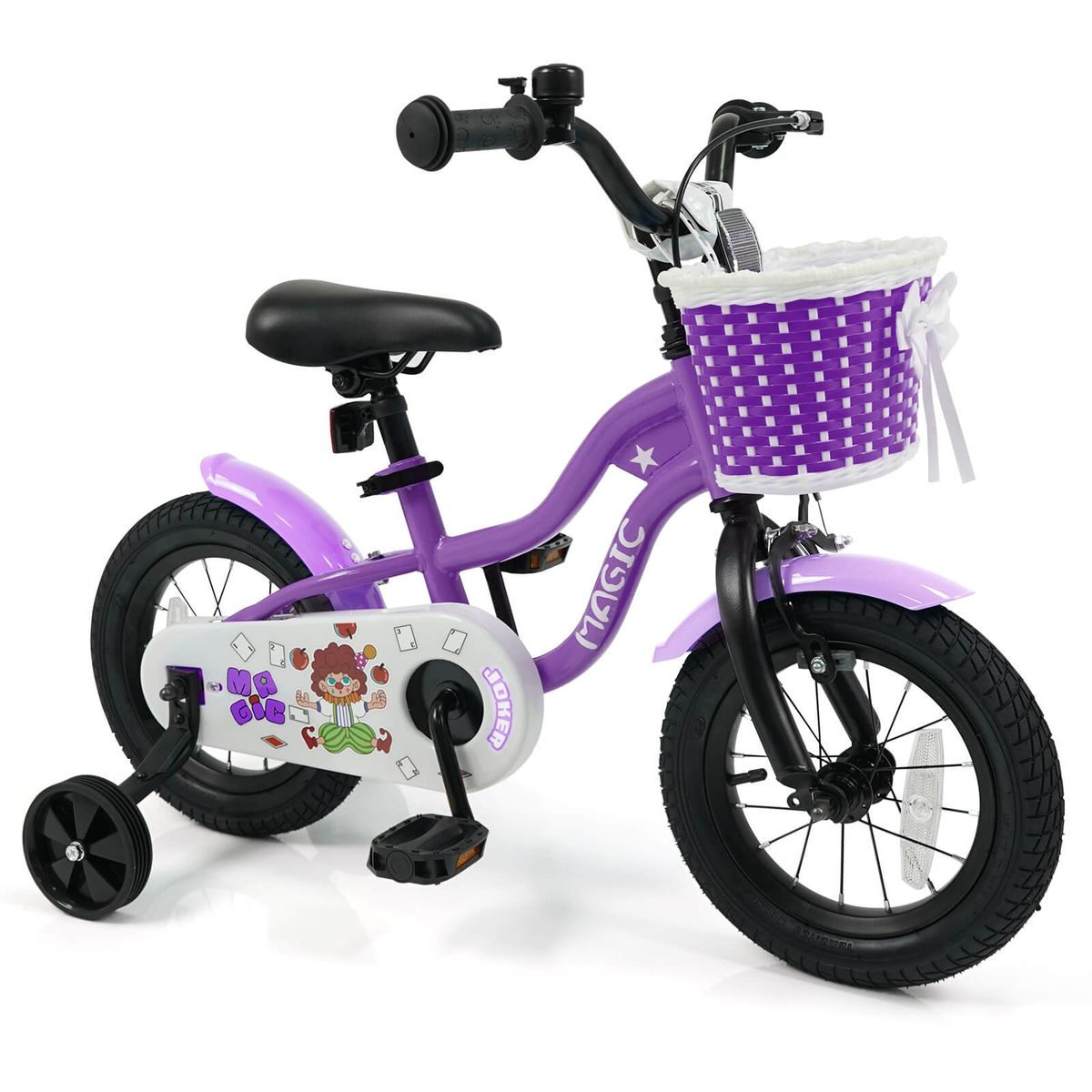 Children's Bike with Training Wheels and Adjustable Saddle - Purple-12”