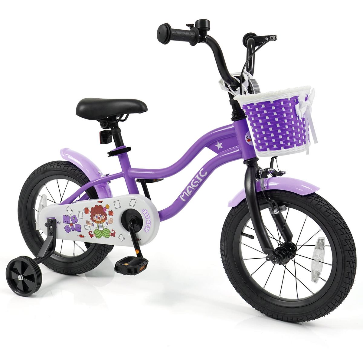 Children's Bike with Training Wheels and Adjustable Saddle - Purple-14”