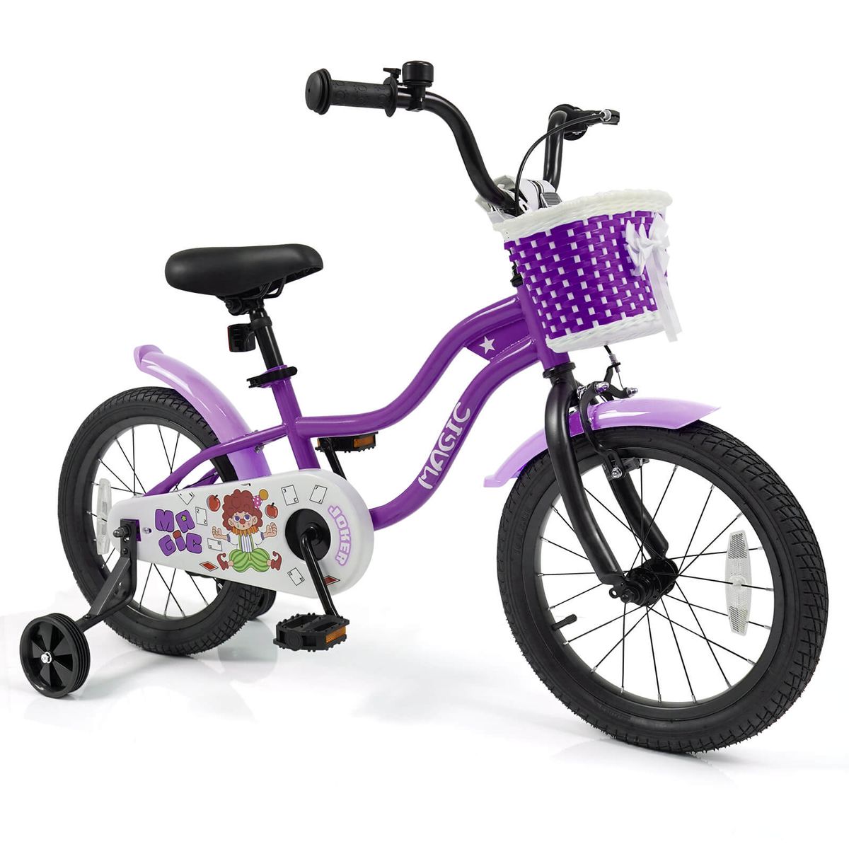Children's Bike with Training Wheels and Adjustable Saddle - Purple-16”