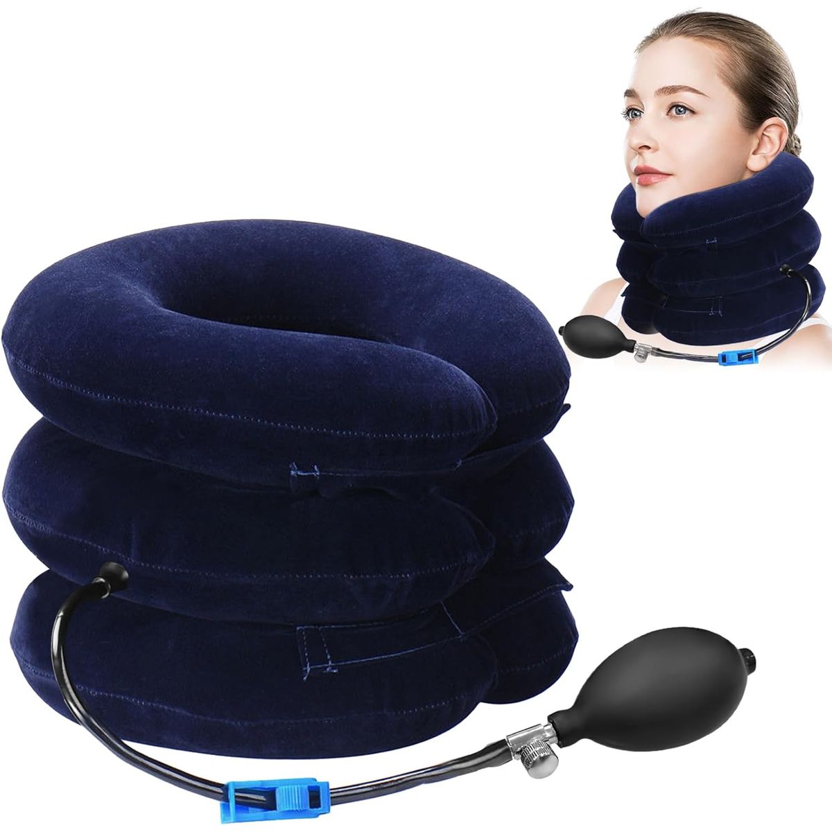 Adjustable Inflatable Neck Traction Device - Navy Blue