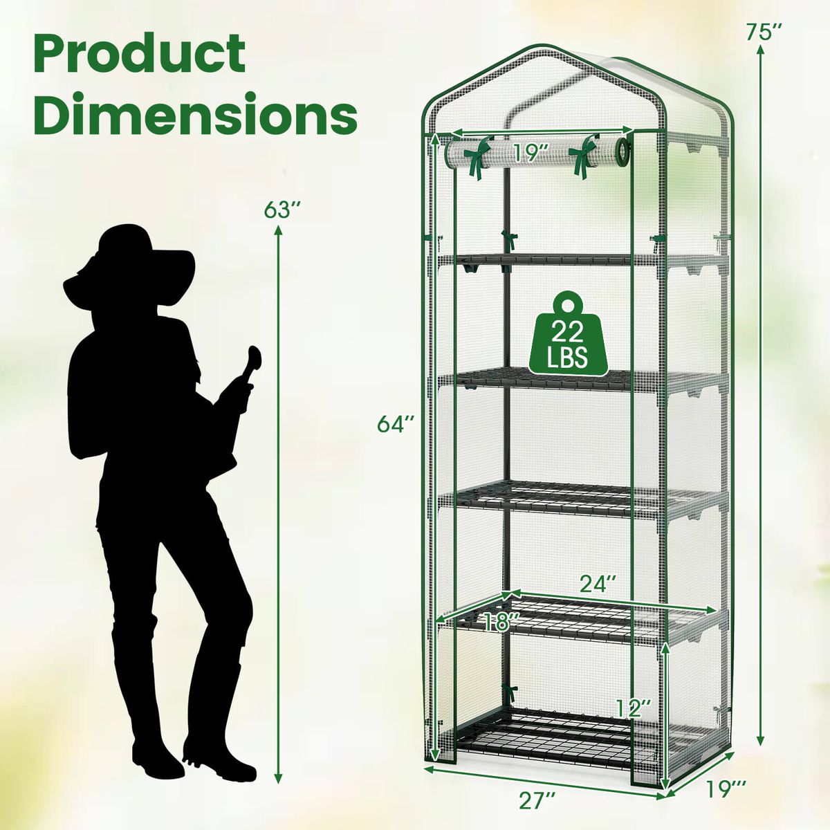 Photos - Greenhouses Costway Portable Mini Greenhouse with Roll-up Door - 27” x 19” x 75” HCST11496 