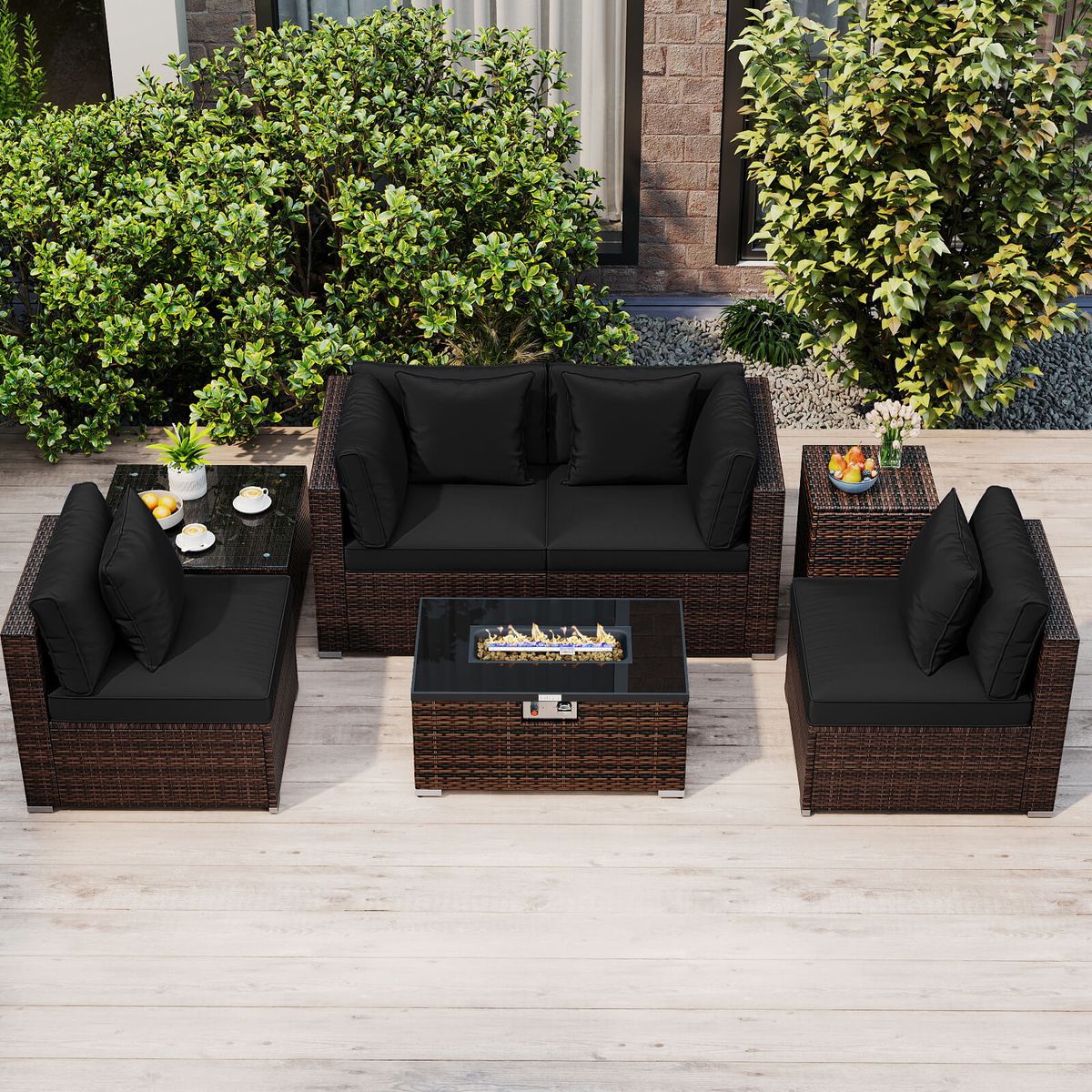 7-Piece Patio Furniture Set with 40,000 BTU Gas Fire Pit Table - Black