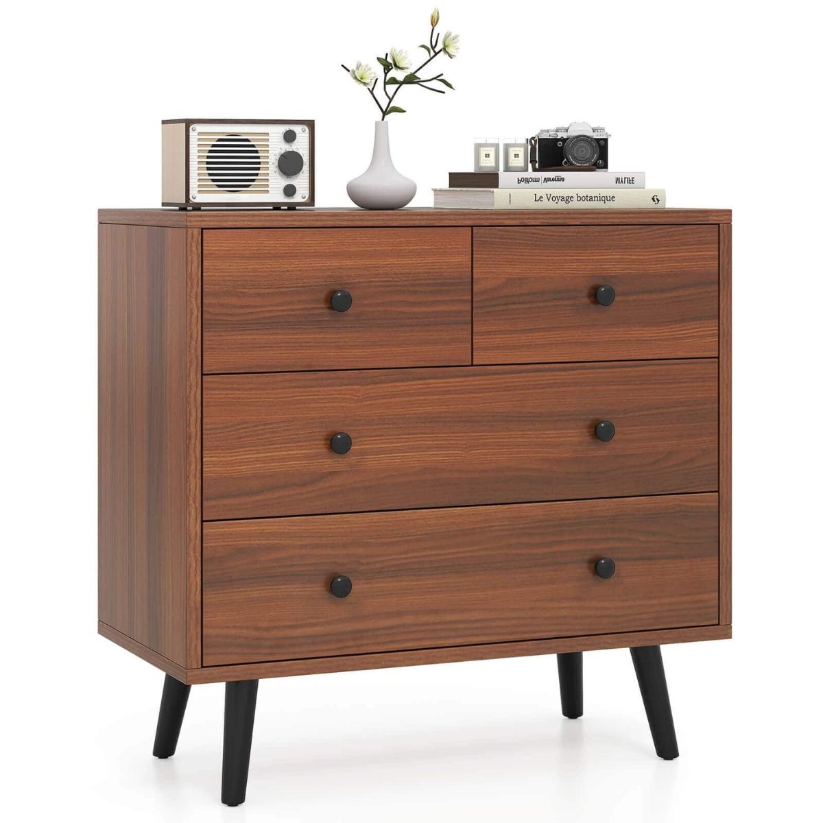 Photos - Wardrobe Costway Mid-Century 4-Drawer Dresser - Walnut HCST11185
