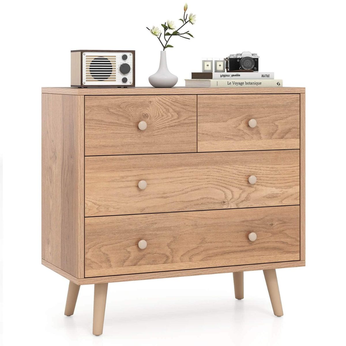 Photos - Wardrobe Costway Mid-Century 4-Drawer Dresser - Natural HCST11186 