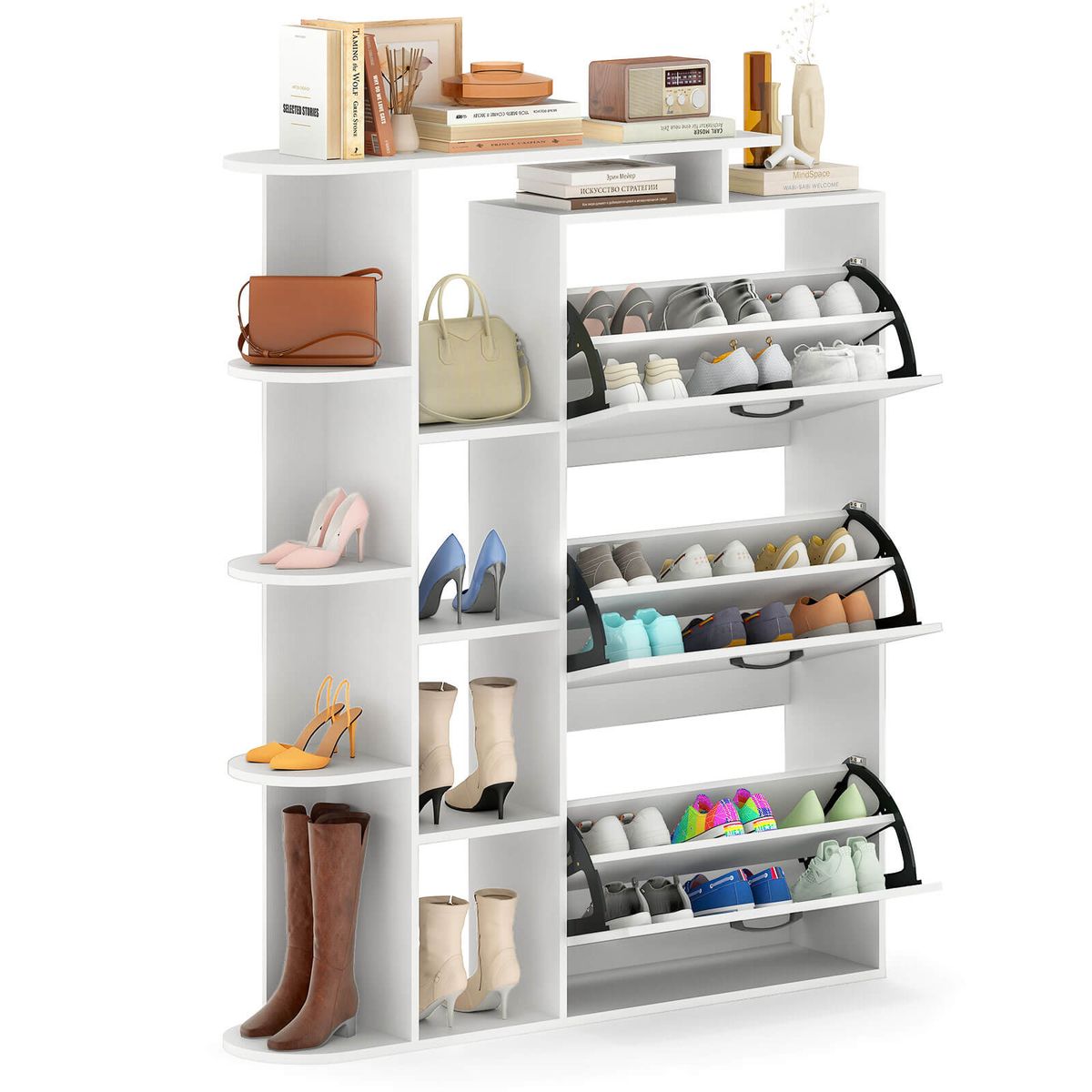 Open Shelf Shoe Cabinet  - White