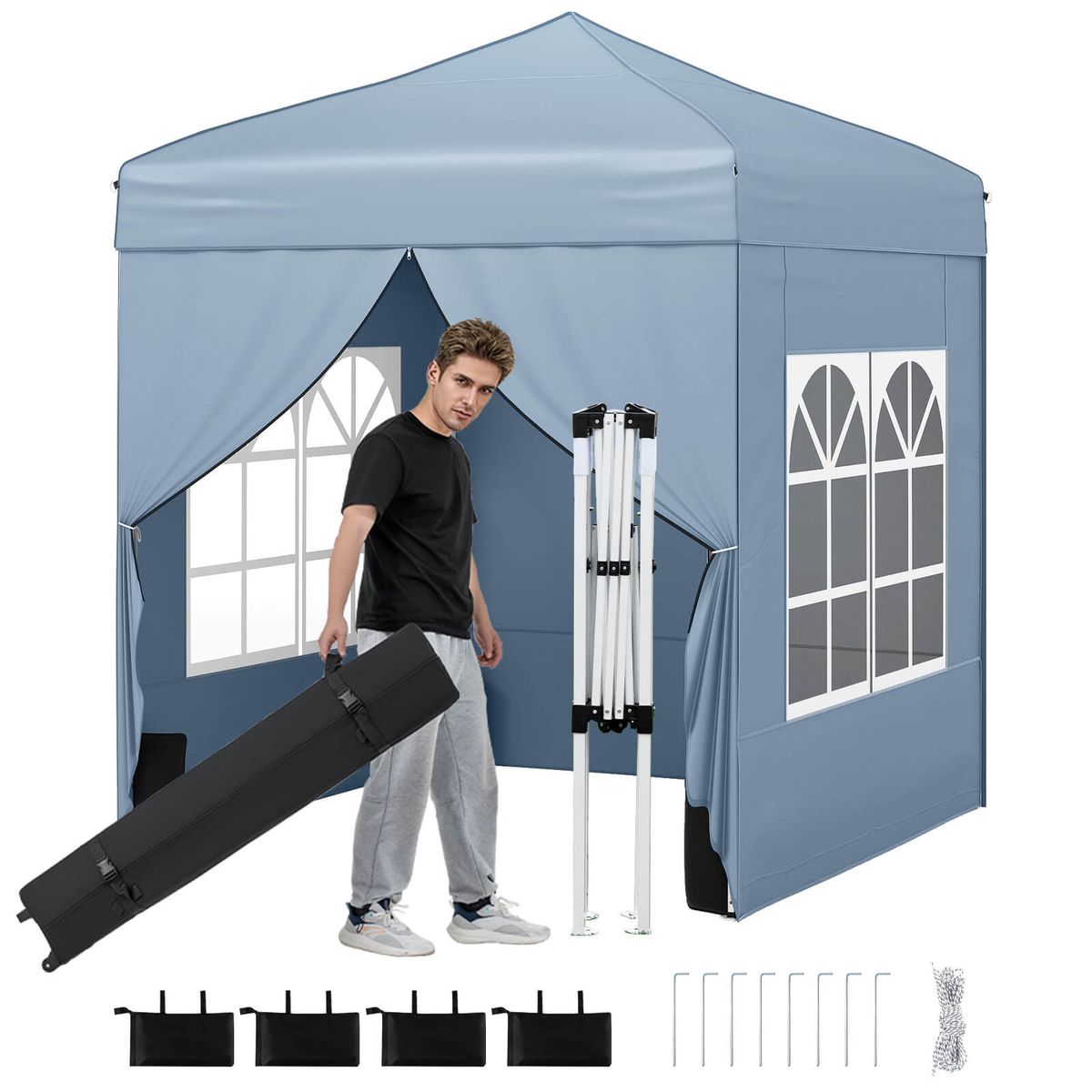 Photos - Tent Costway Pop-Up Canopy  with 4 Sidewalls and Wheeled Storage Bag - Gray HCST10963 