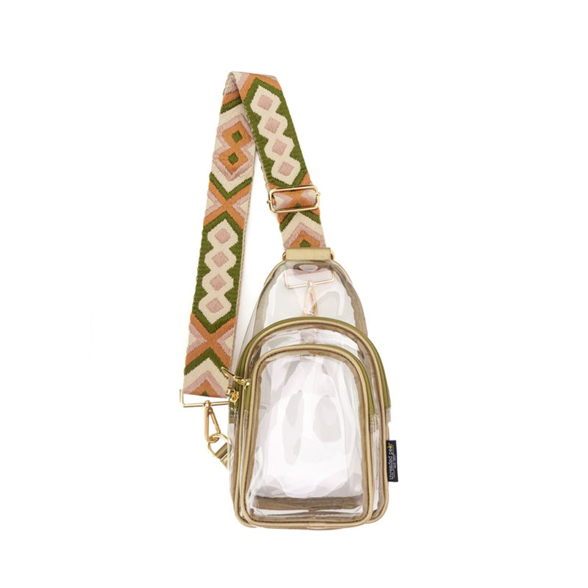 Clear Riley Sling  Choose Your Strap  Gold  BurgundyCream Aztec
