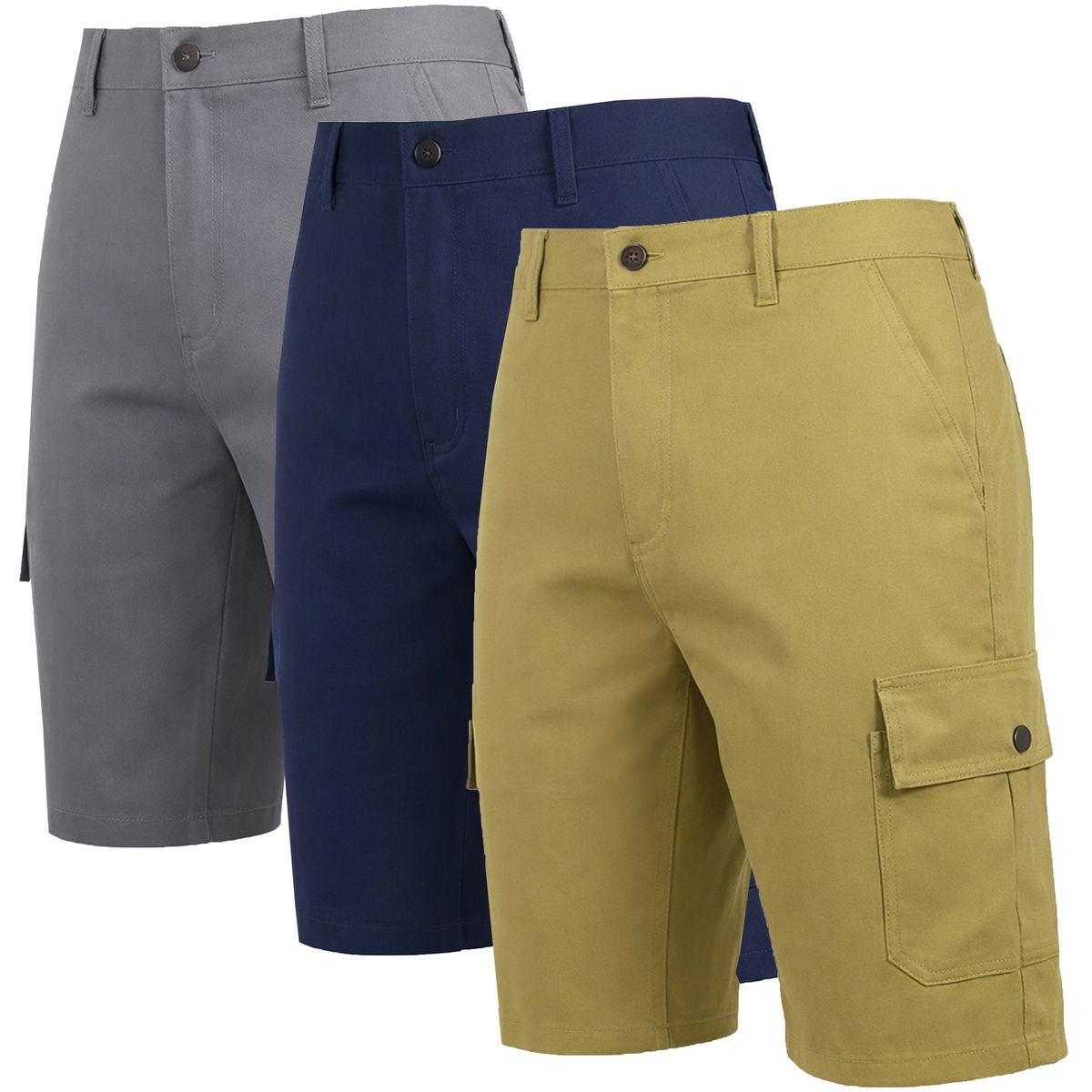 Men's Cotton Flex Stretch Cargo Shorts (3-Pack) - MCGS - 6001 - GY-NV-KK - 32