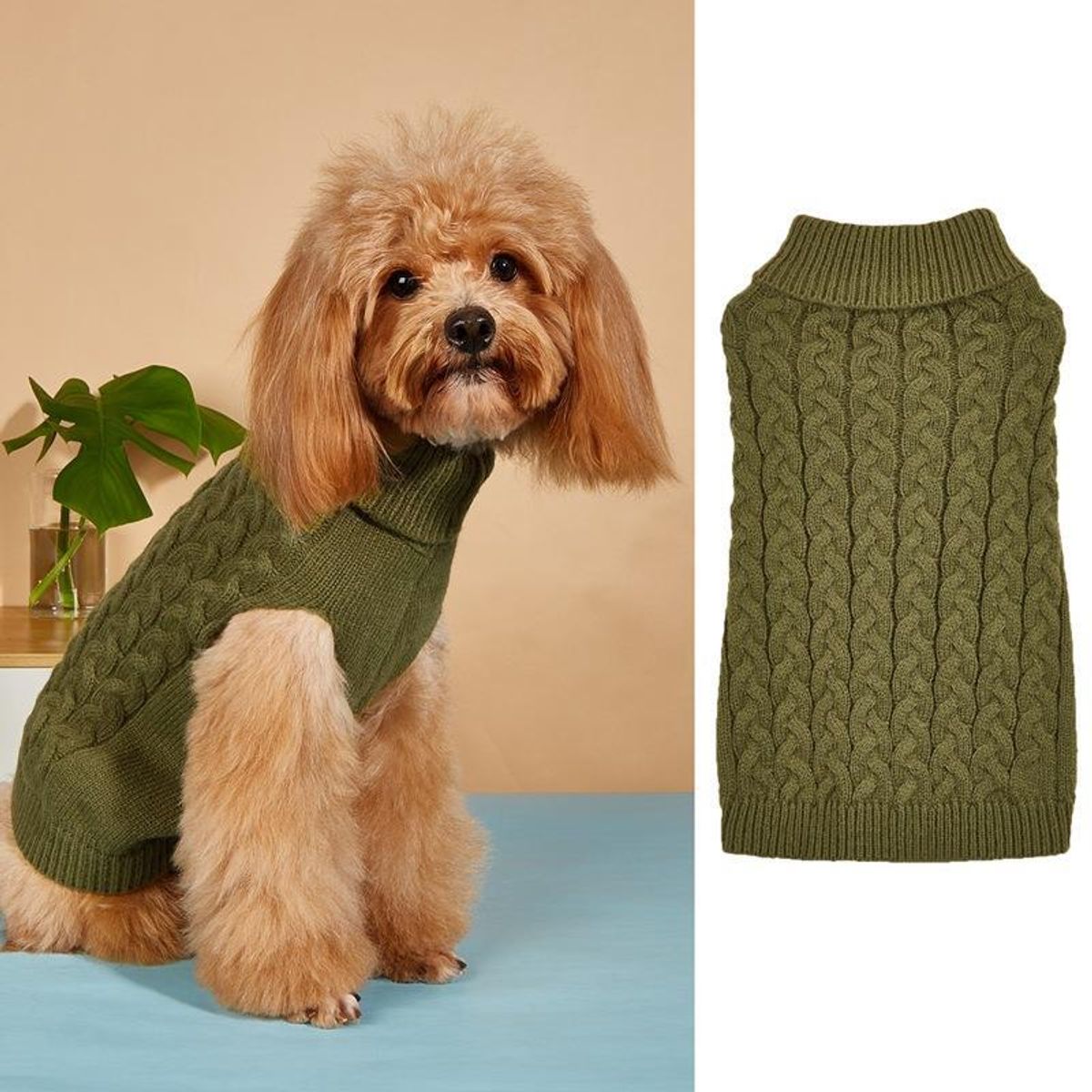Classic Cable Knit Dog Sweater  GreenS
