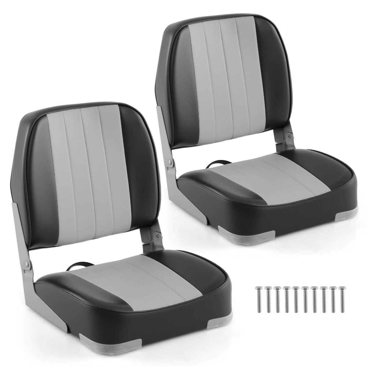 Folding Boat Seat with Thick Sponge Padding (2-Pack) - Gray