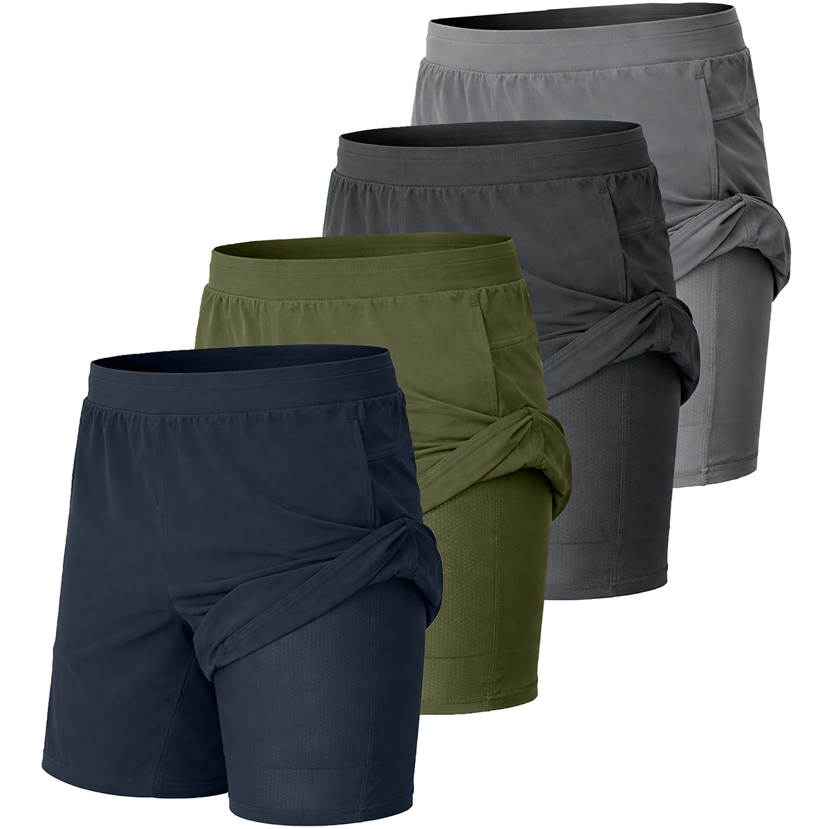 Men's Athletic Shorts (4-Pack) - MMES-200-NV-OL-CH-GY - XL