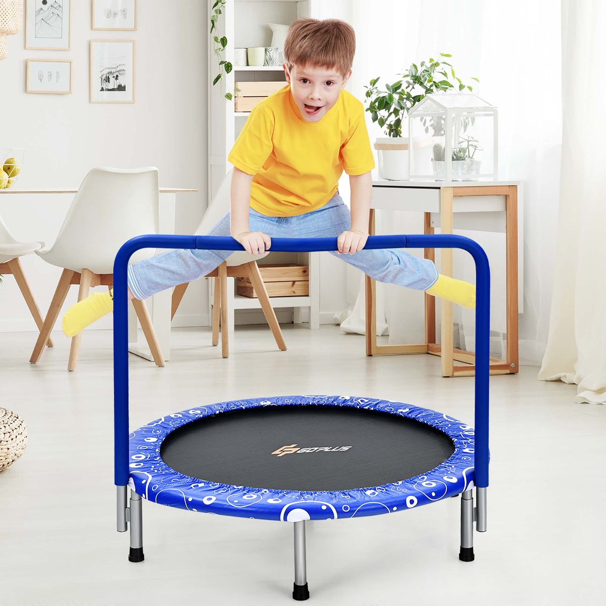 36'' Kids Trampoline Rebounder W/Full Covered Handrail - Blue