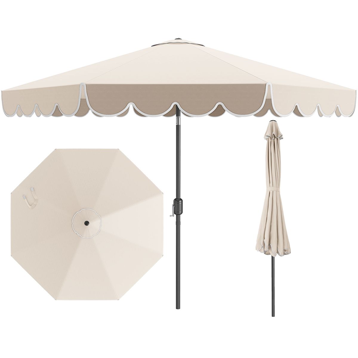 Patio Umbrella (With or Without Solar Lights) - 10 FT Patio Umbrella Beige