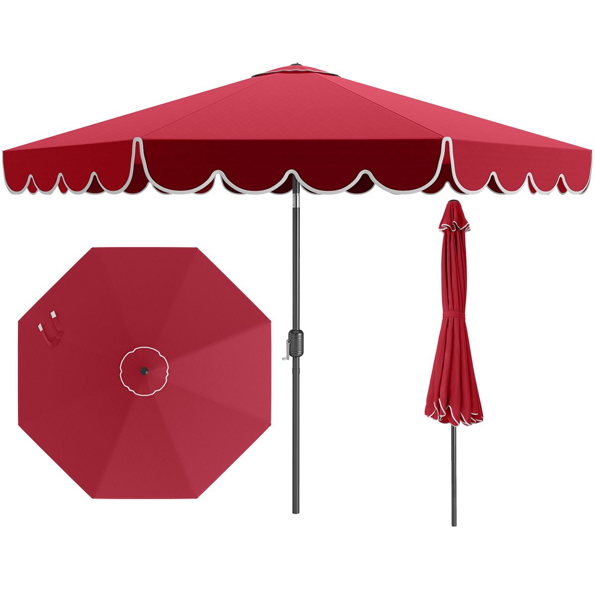 Patio Umbrella (With or Without Solar Lights) - 10 FT Patio Umbrella Red