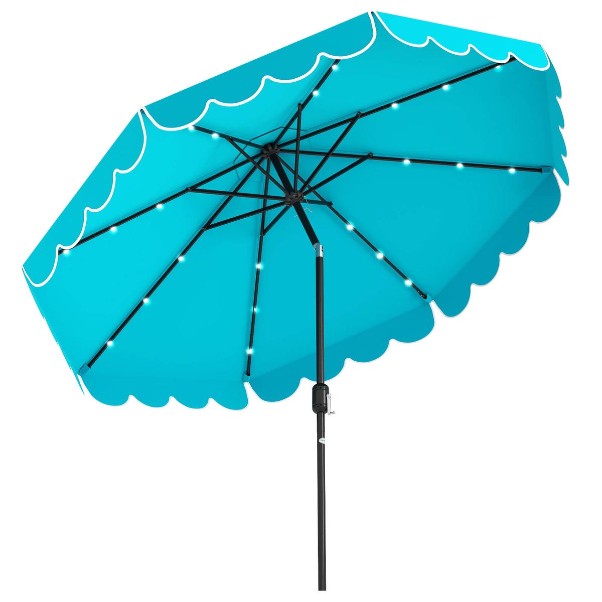 9.3 Ft Solar Patio Umbrella Outdoor Market Sunshade with 24 Led Lights Ruffles - Turquoise/aqua