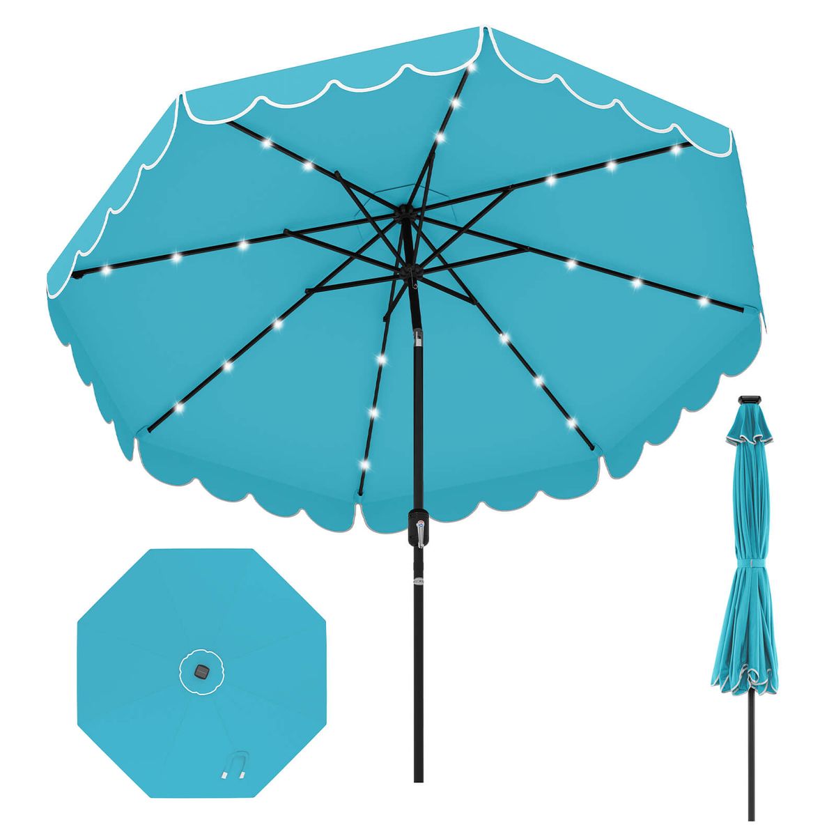 Photos - Parasol Costway Patio Umbrella  - 10ft Umbrella Tur w/ Lights HCST07798 (With or Without Solar Lights)