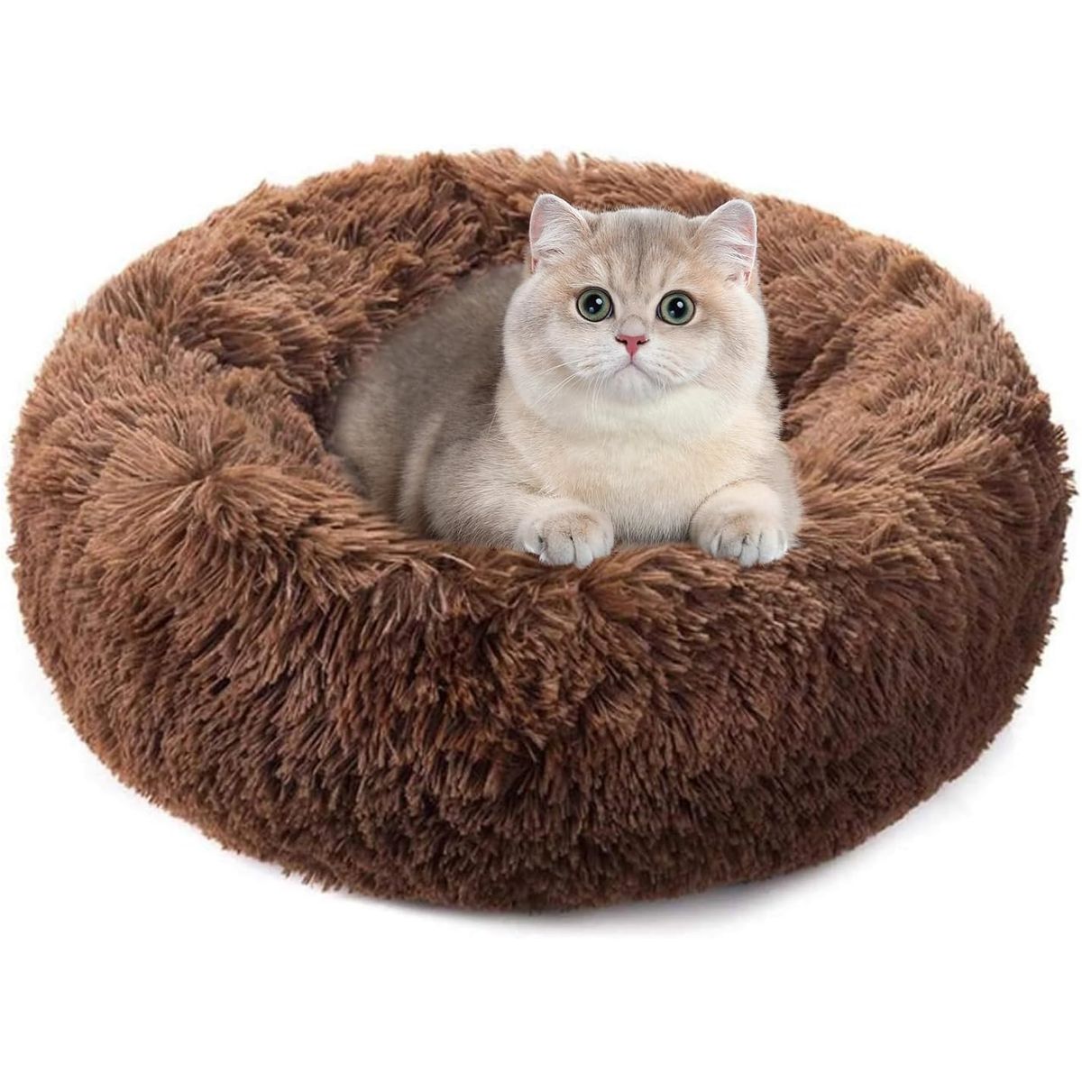 Fluffy Round Pet Bed - Khaki-M