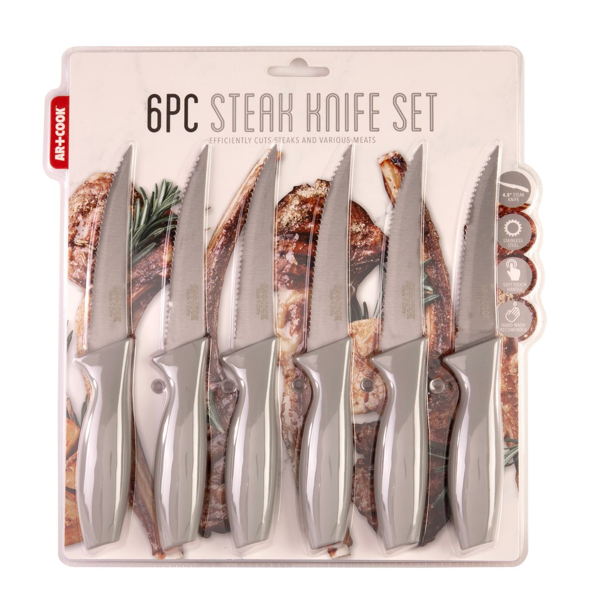 Steak Knife Set (6 Pieces) - 6 PC Steak Knife Set - Gray