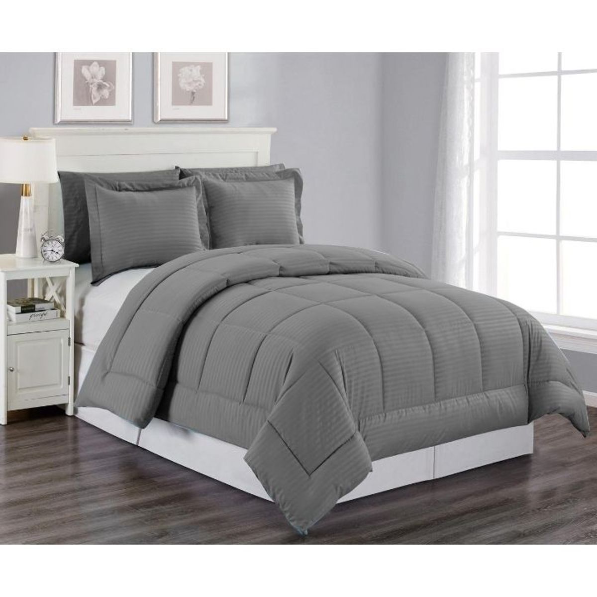 Striped Down Alternative 3-Piece Comforter Set - King -  White