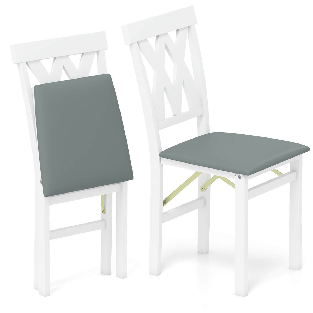 Folding Kitchen Chairs with Rubber Wood Frame (Set of 2 or 4) - Kitchen Chairs White-2-image-SKU15727415