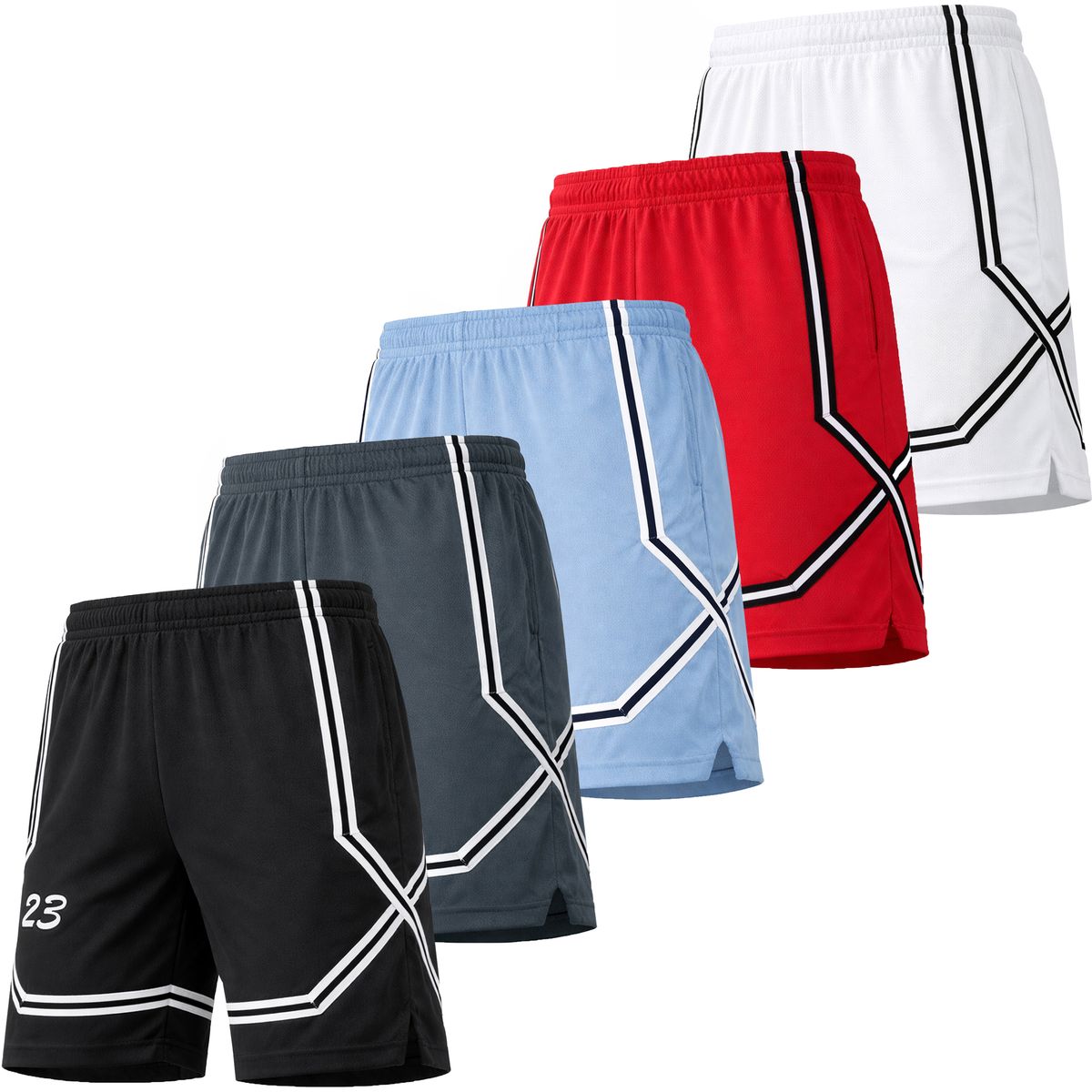 Men's Quick-Dry Mesh Training Shorts (5-Pack) - JMMS-3510-BK-CH-LB-RD-WH - 3XL