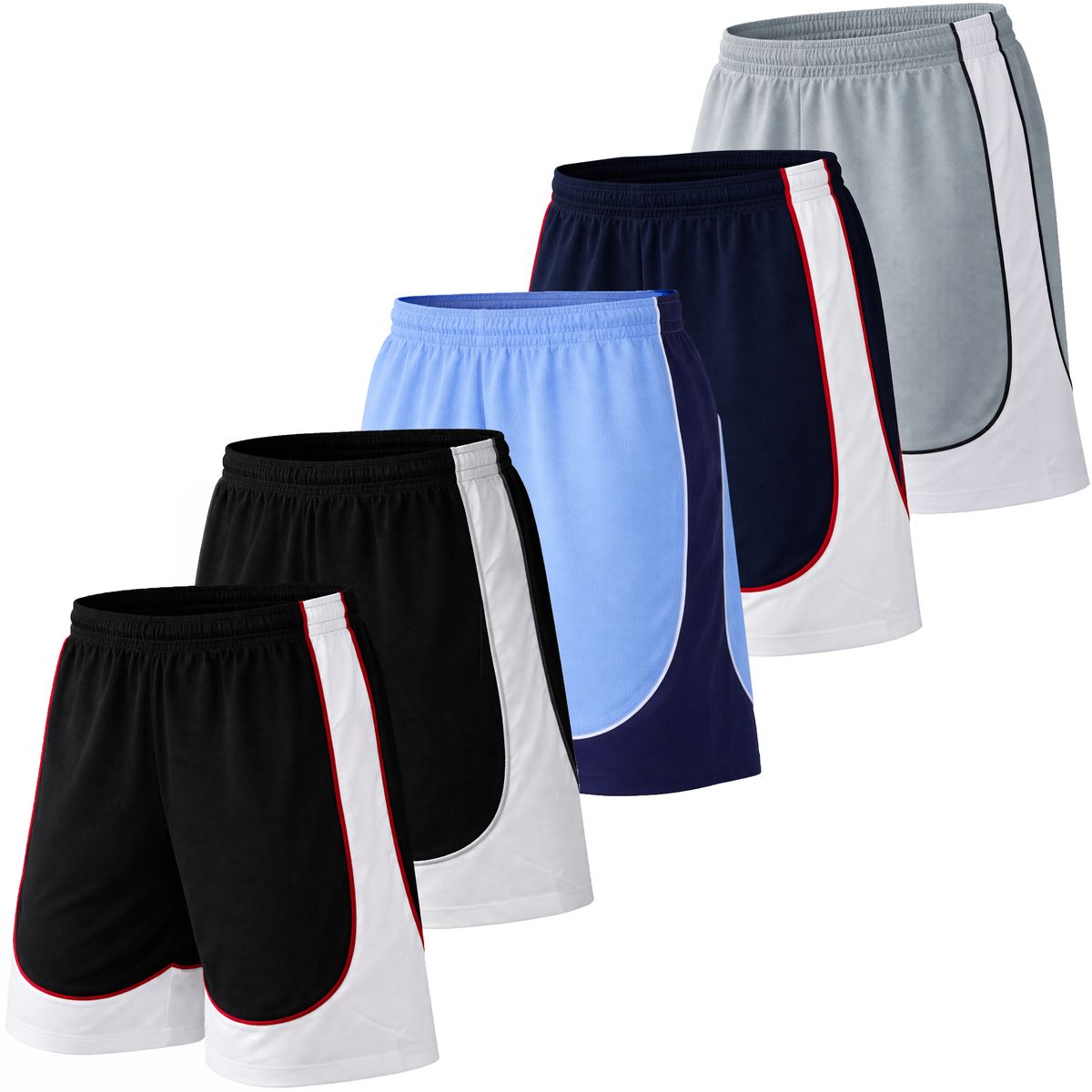 Men's Quick-Dry Mesh Training Shorts (5-Pack) - JMMS-3530-BRW-BSW-LWN-NRW-SBW - XL