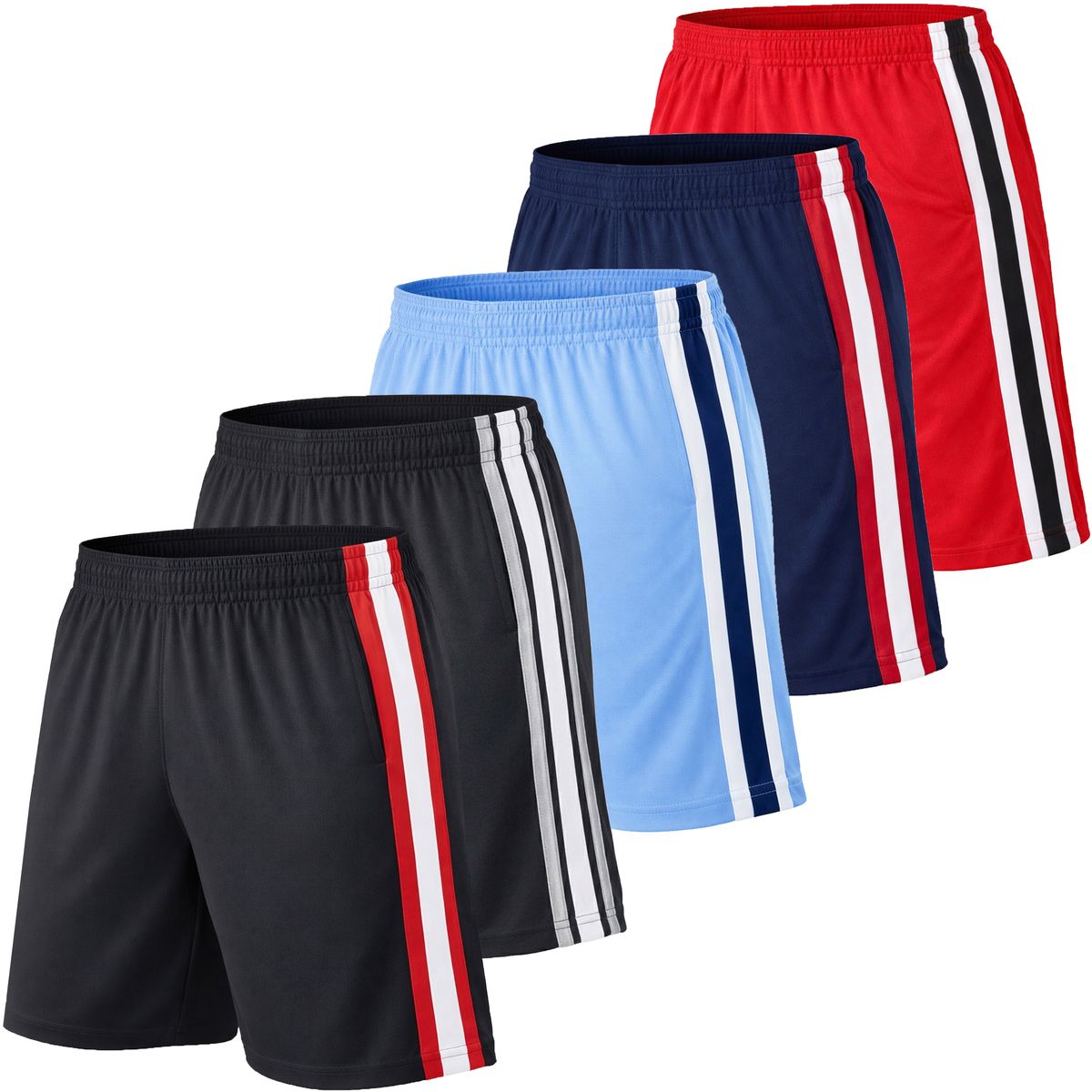 Mens QuickDry Mesh Training Shorts 5Pack  JMMS3540BKRDBKSVLBWHNVRDRDWH  2XL