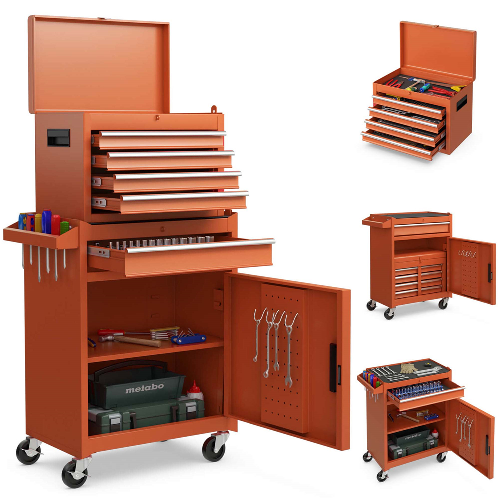 2 in 1 Tool Chest & Cabinet with Sliding Drawers Rolling Garage Organizer - Orange