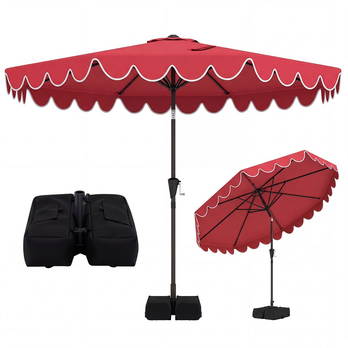 Costway Patio Umbrella with Weighted Base, Sandbags, Push Button Tilt and Crank - Red
