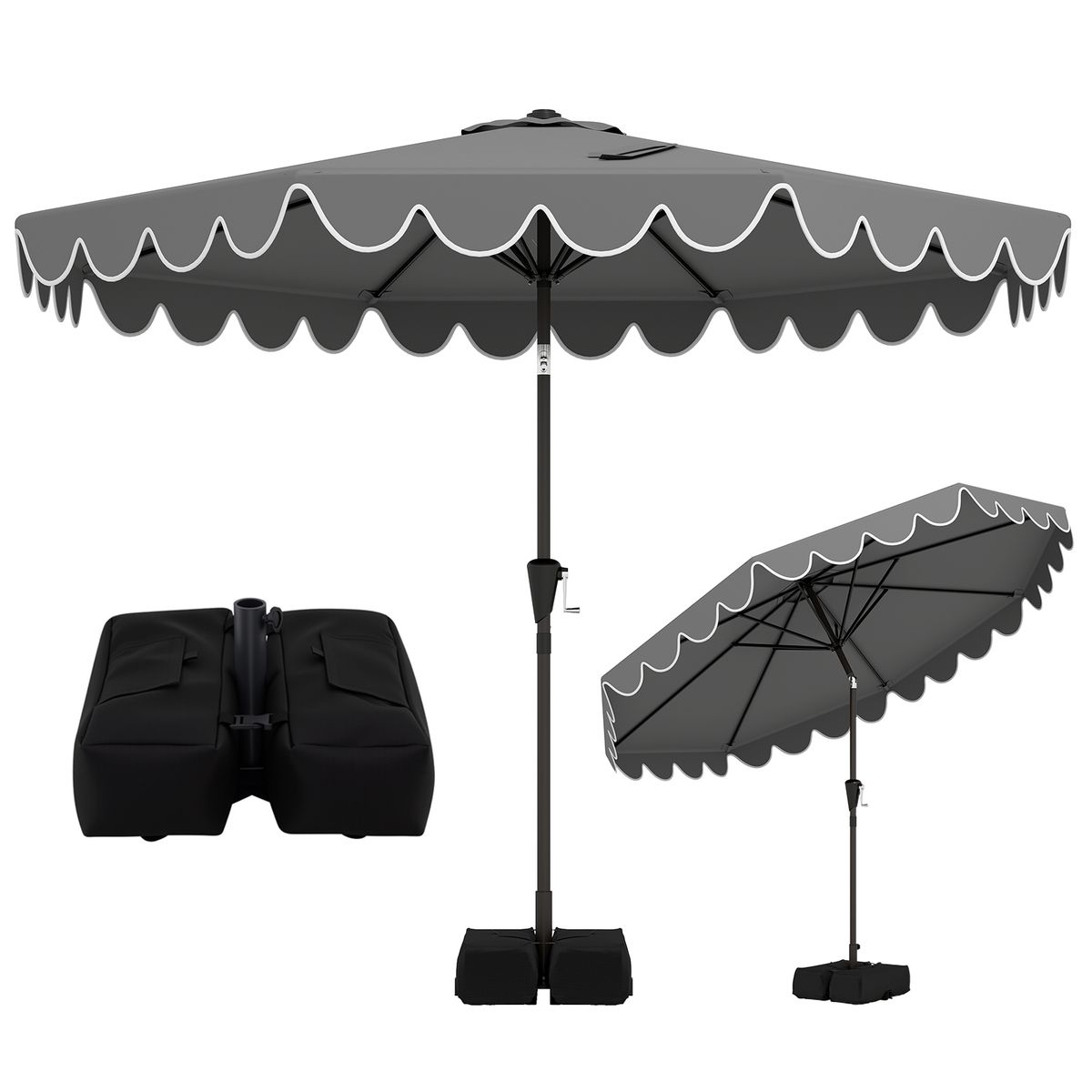 Photos - Parasol Costway Ruffled Patio Umbrella with Base - 10 FT-Gray HCST13157
