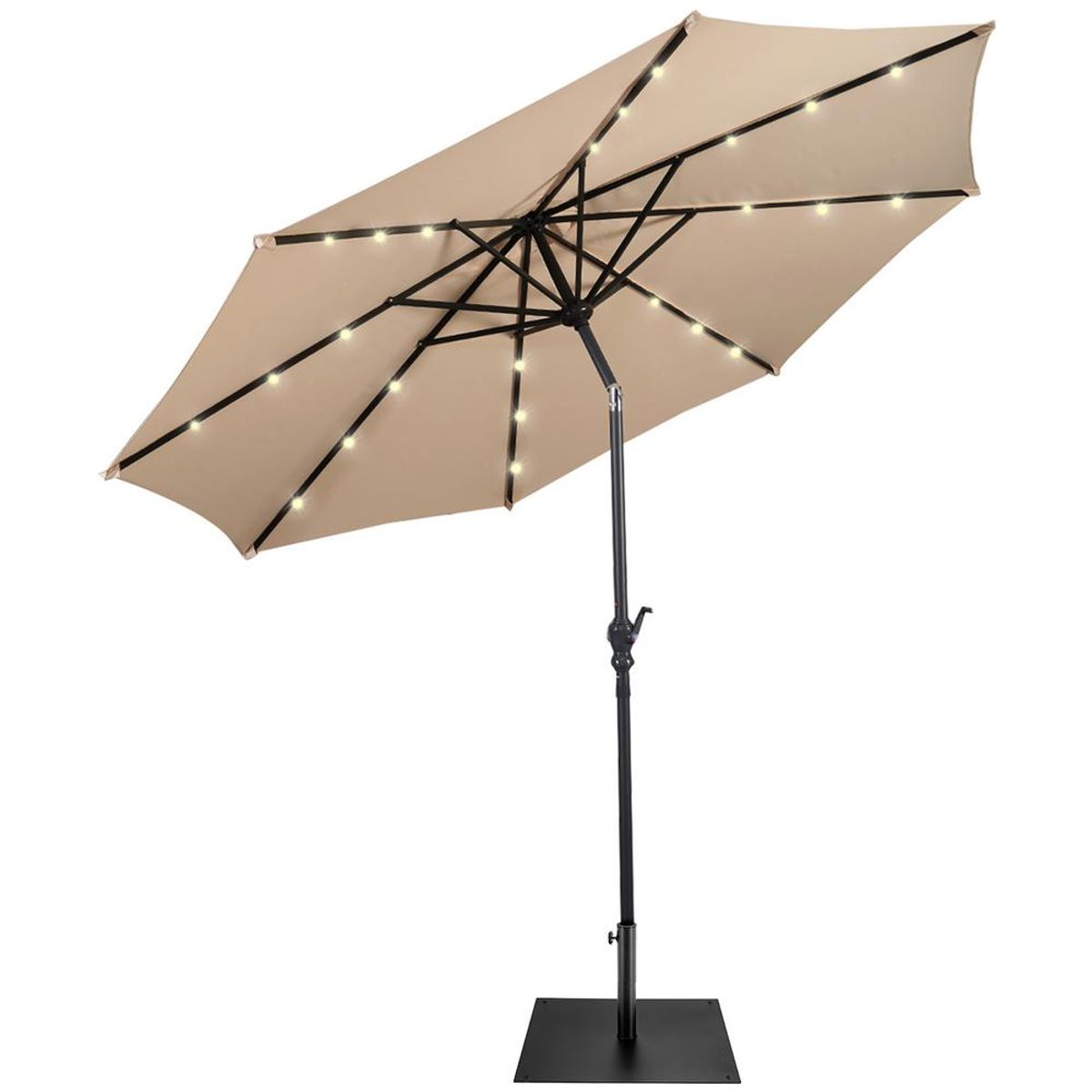9ft Market Patio Umbrella with Solar Lights - Beige