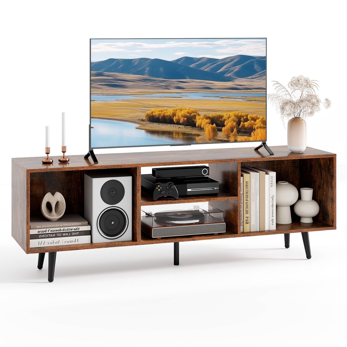 47.5" Console Cabinet for 55-Inch TVs with Storage Shelves - Brown