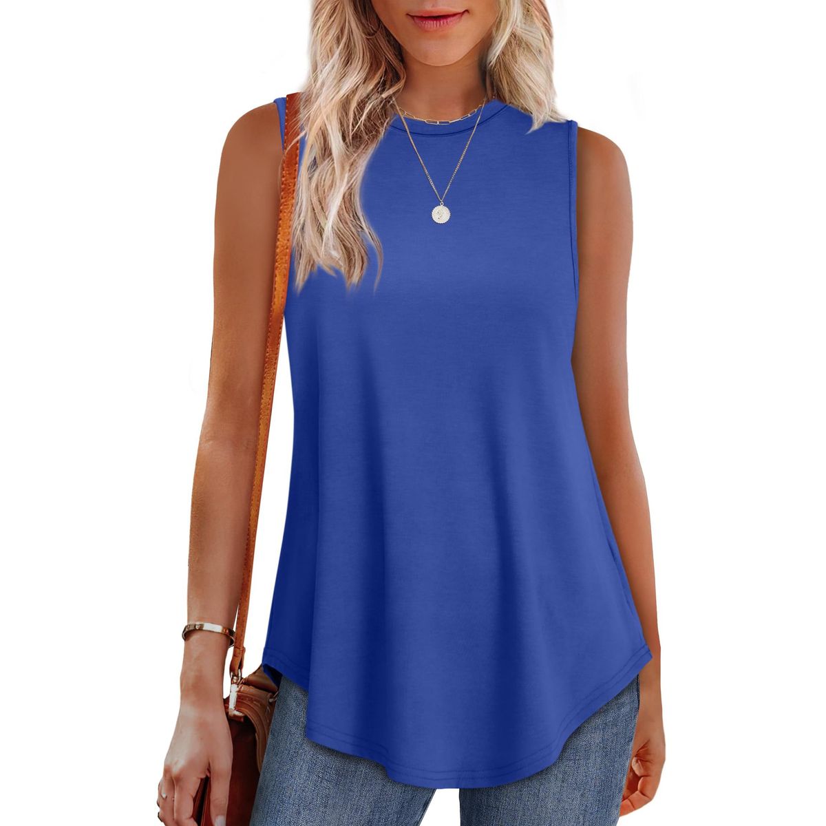 Women's Sleeveless Flowy Tank Top - Blue-S